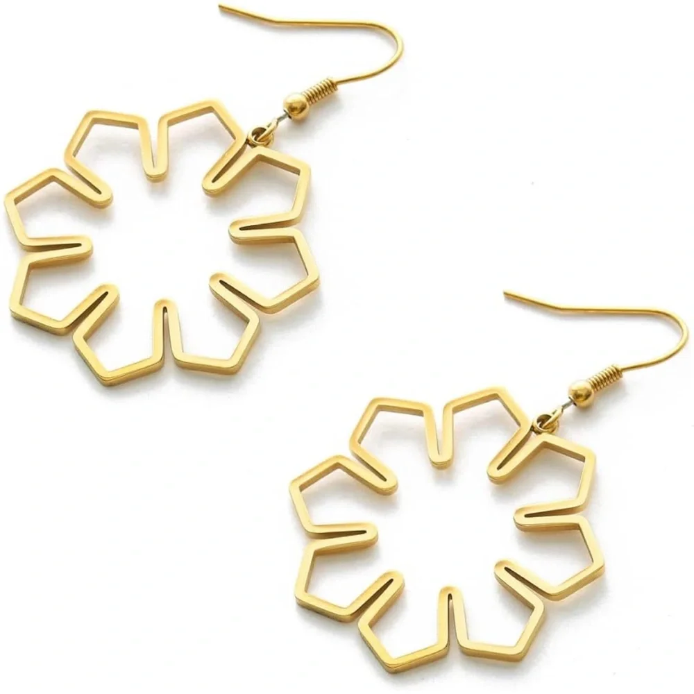 Stainless Steel Gold Flower Earrings Minimalist Jewelry - Picture 1 of 1